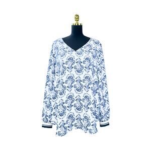 LOFT Blue Floral Long Sleeve Blouse - Size XL